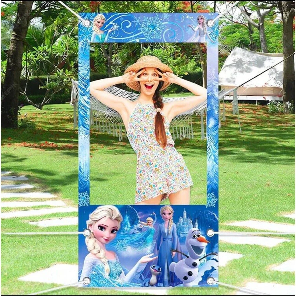 Frozen Backdrop Elsa Princess Girls Happy Birthday Photo booth Prop party photo